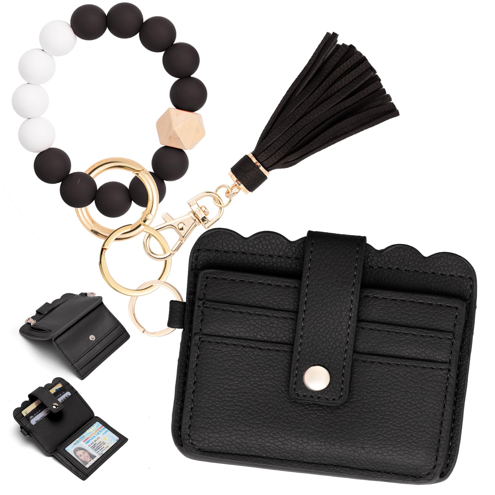 Photo 1 of Lostars Wallet Keychain Wristlet for Women RFID Card Holder with Keychain,Tassel Card Pocket Key Chains for Women (Classic, Black)
