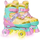 Nattork Kids Roller Skates for Girls Kids, 4 Sizes Adjustable Girls Roller Skates for Ages 3-12 with Light up Wheels & Safety Protection - Cool Birthday Gift for Indoor Outdoor Sports