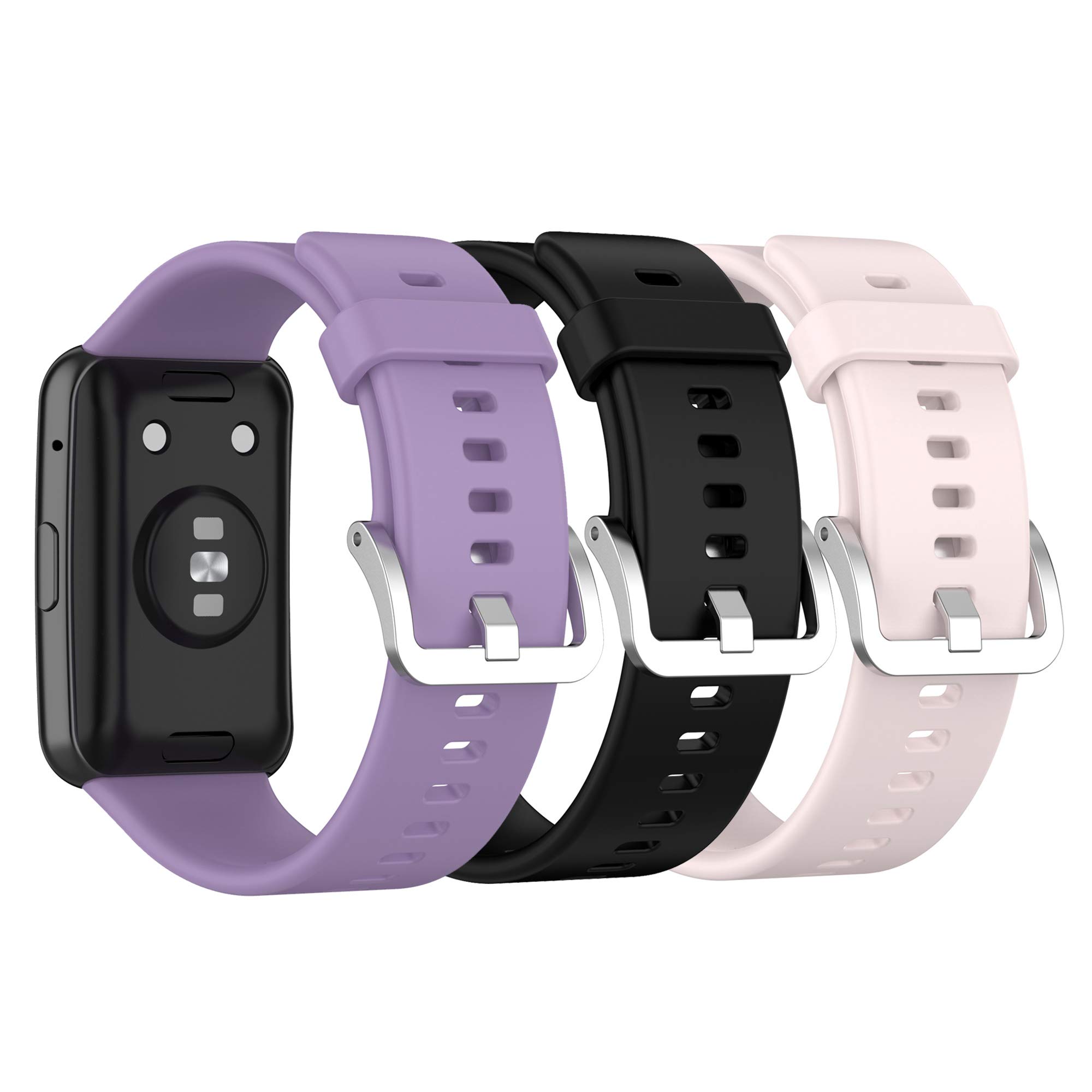 Chofit (3-Pack Straps Compatible with Huawei Watch Fit Strap, Soft Silicone Sport Replacement Colourful Band Wristband for Huawei Watch Fit Smartwatch for Women Men (Black+Pink+Purple)