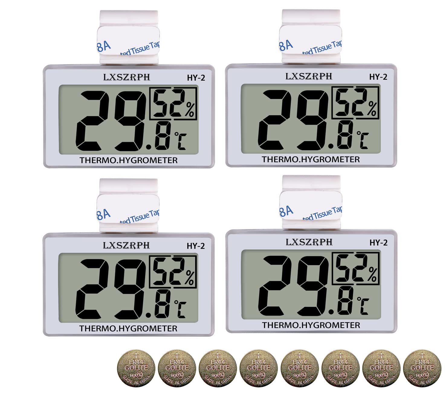 4 packs Accurate Reptile Thermometer Hygrometer, Self‑Adhesive Digital Temperature Humidity Meter with ℃/℉ Switch, Mini LCD Gauge for Terrarium Vivarium Bearded Dragon Tank Accessories (4 packs)