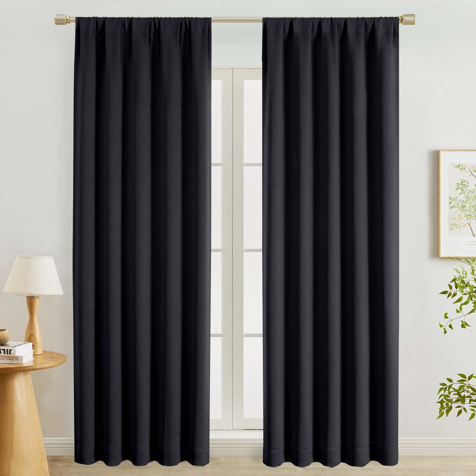 Lecloud Black Blackout Curtains 90 Inches Long 2 Pcs, Modern Farmhouse Decor Rod Pocket Window Curtains for Bedroom Dining Room, Thermal Insulated Drapes for Living Room, Each Panel 50" W x 90" L