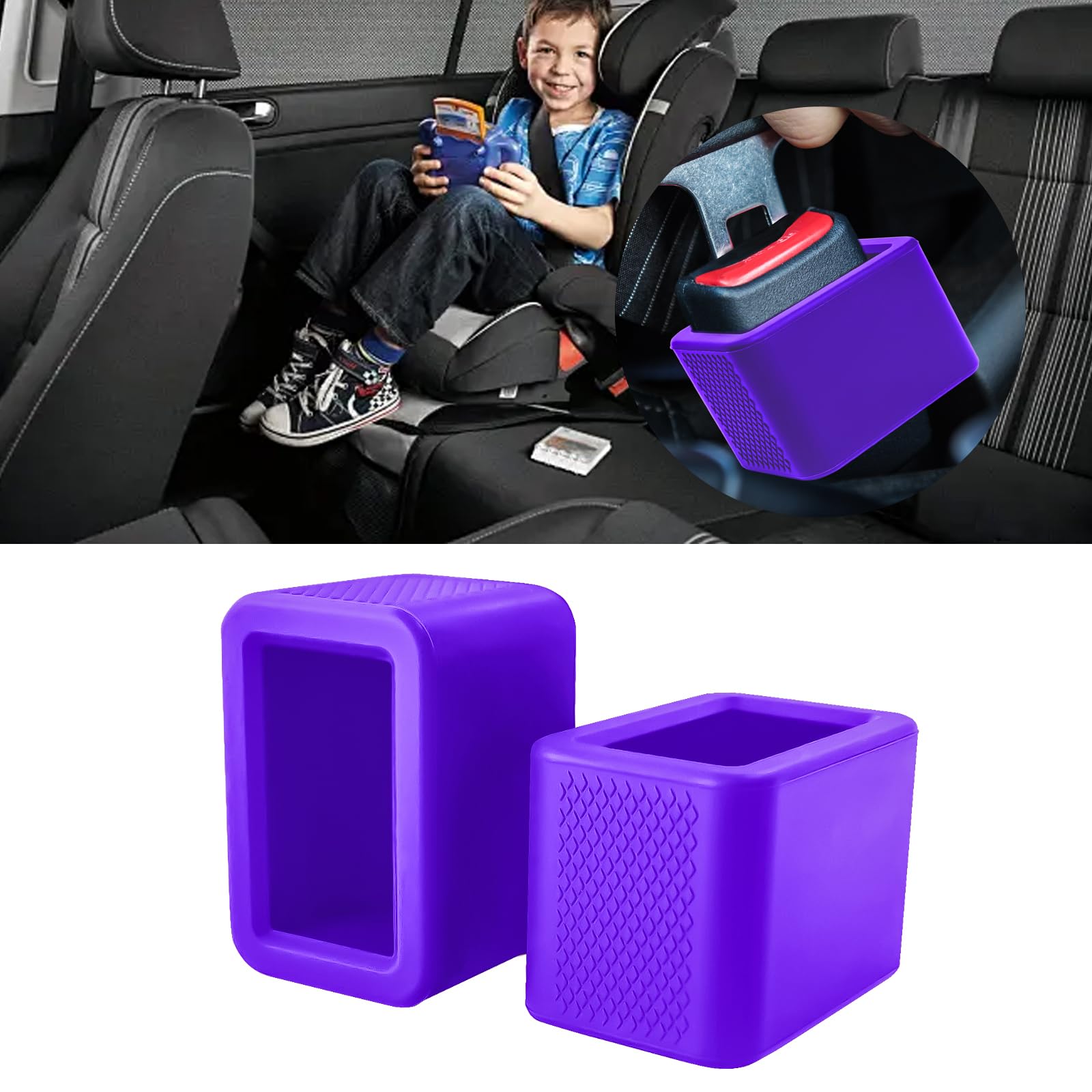 Photo 1 of 2 Pack Silicone Seat Belt Buckle Holder, Seat Belt Buckle Booster for Kids, Durable Silicone Material, Easy Access to The Buckles of Rear Seats, Car Accessories, Suitable for Most Car Models (Purple)
