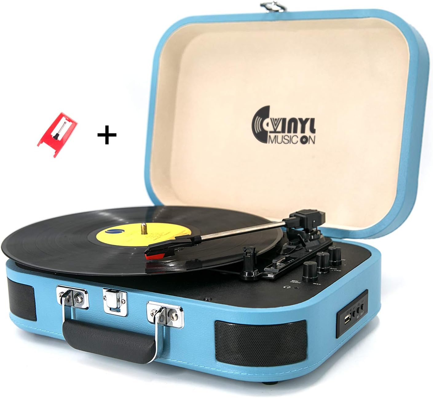 USB Bluetooth Record Player with Stereo Speakers,3 Speed Briefcase