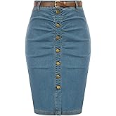 Belle Poque Denim Pencil Skirt for Women Ruched Bodycon Jeans Skirt with Belt High Waisted Pencil Skirts