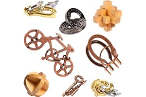 RLYLF 8 Pieces Wooden and Metal Brain Teaser Puzzles for Adults and Kids Family Games Party Favor Coffee Time Unlock Interlock Mind Challenging