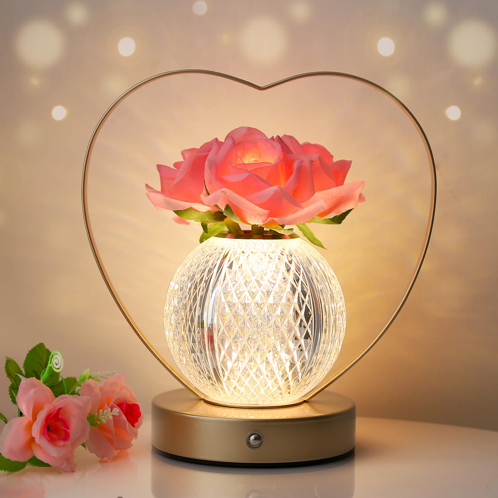 Photo 1 of AMWGIMI Rose Flower Lamp,Birthday Gifts for Women,Rechargeable Cordless LED Touch Lamps,3-Colour Infinitely Dimming Small Night Light,for Living Room,Dining Room,Bedroom Festival Home Decor