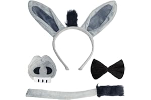 TEQUISE Donkey Costume Accessory Set- Donkey Ears Headband Tail Nose and BowTie, Animal Props Halloween Cosplay Kit (4 Pieces)