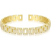 KELORIS PATH Gold Cuff Bracelets for Women, 14K Gold Plated Open Adjustable Cubic Zirconia Bangle Fashion Jewelry Gifts