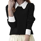 LAI MENG FIVE CATS Women's Polo Contrast Collar Knitwear Casual Long Sleeve Patchwork Pullover Blouse Top