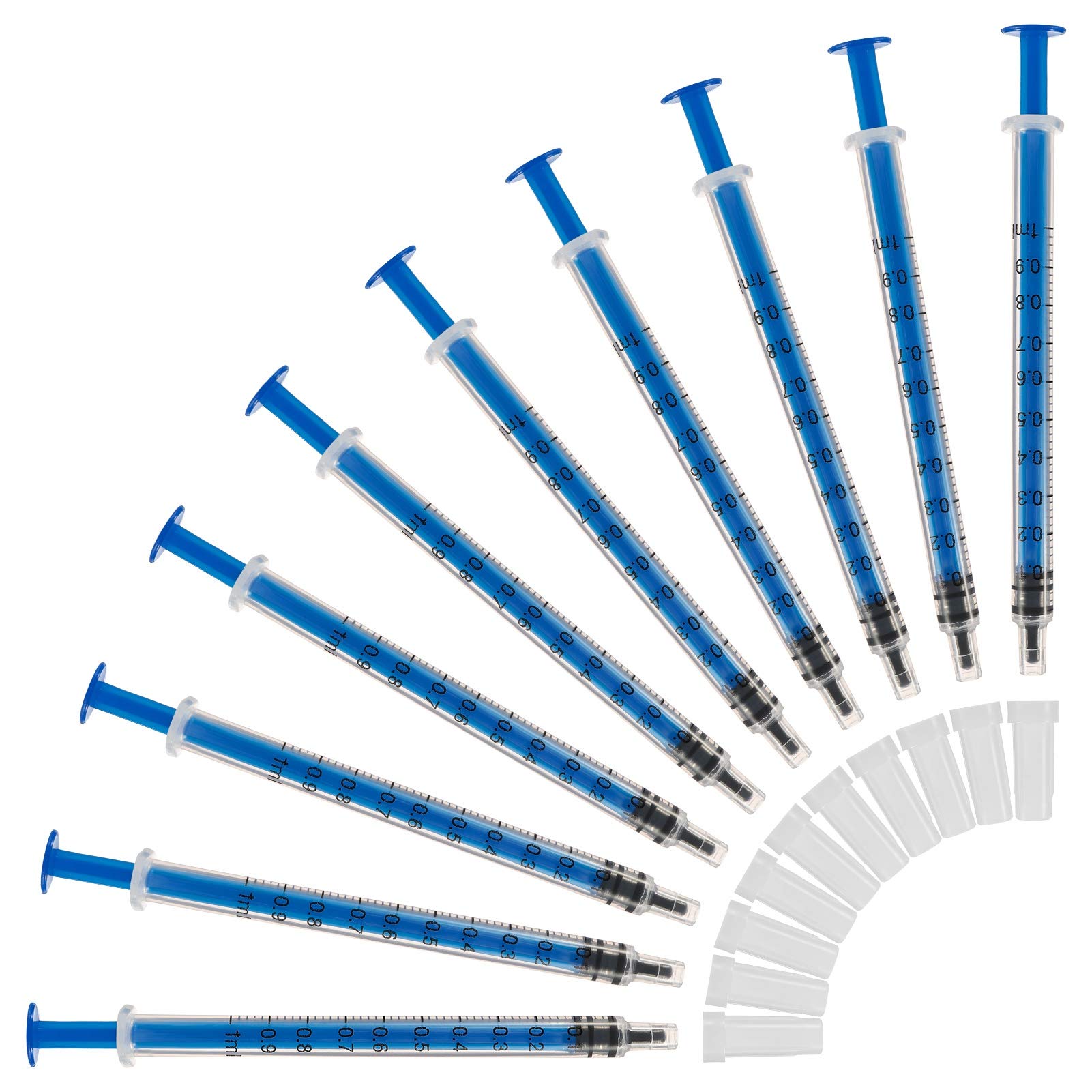 Opopark 100 Pack 1ml Syringe with Cap Plastic Syringe without Needle for Garden Scientific Labs Liquid Measuring Dispensing Animal Feeding Plant Watering