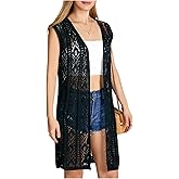 Verdusa Women's Sleeveless Cardigan Summer Crochet Coverups Lightweight Knit Long Vest