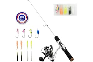 WIDDEN Ice Fishing Rod and Reel Combo, 27" Medium Light Spinning Ice Fishing Pole, Gear with Tackle Box Kit, Line, Lures for Saltwater, Freshwater Trout, Bass, Walleye