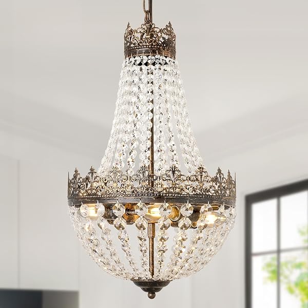 VERRON CRYSTAL CHANDELIER FOR DINING ROOM, ANTIQUE FRENCH 4-LIGHT BEDROOM CHANDELIER, REAL K9 CRYSTAL CHANDELIERS, MINI VINTAGE CEILING LIGHT FOR LIVING ROOM FOYER HALL KITCHEN ENTRYWAY 4 E12 BASE