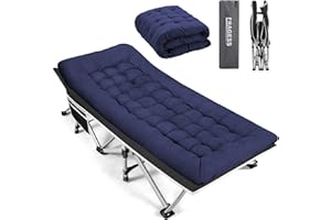 Fragess Portable Camping Cot, Sleeping Cot for Adult, 28" Extra Wide Heavy Duty Folding Cot Max Load 600LBS with Thick Mattress, Portable Camping Bed for Camp Outdoor/Office, Home Nap (Blue)
