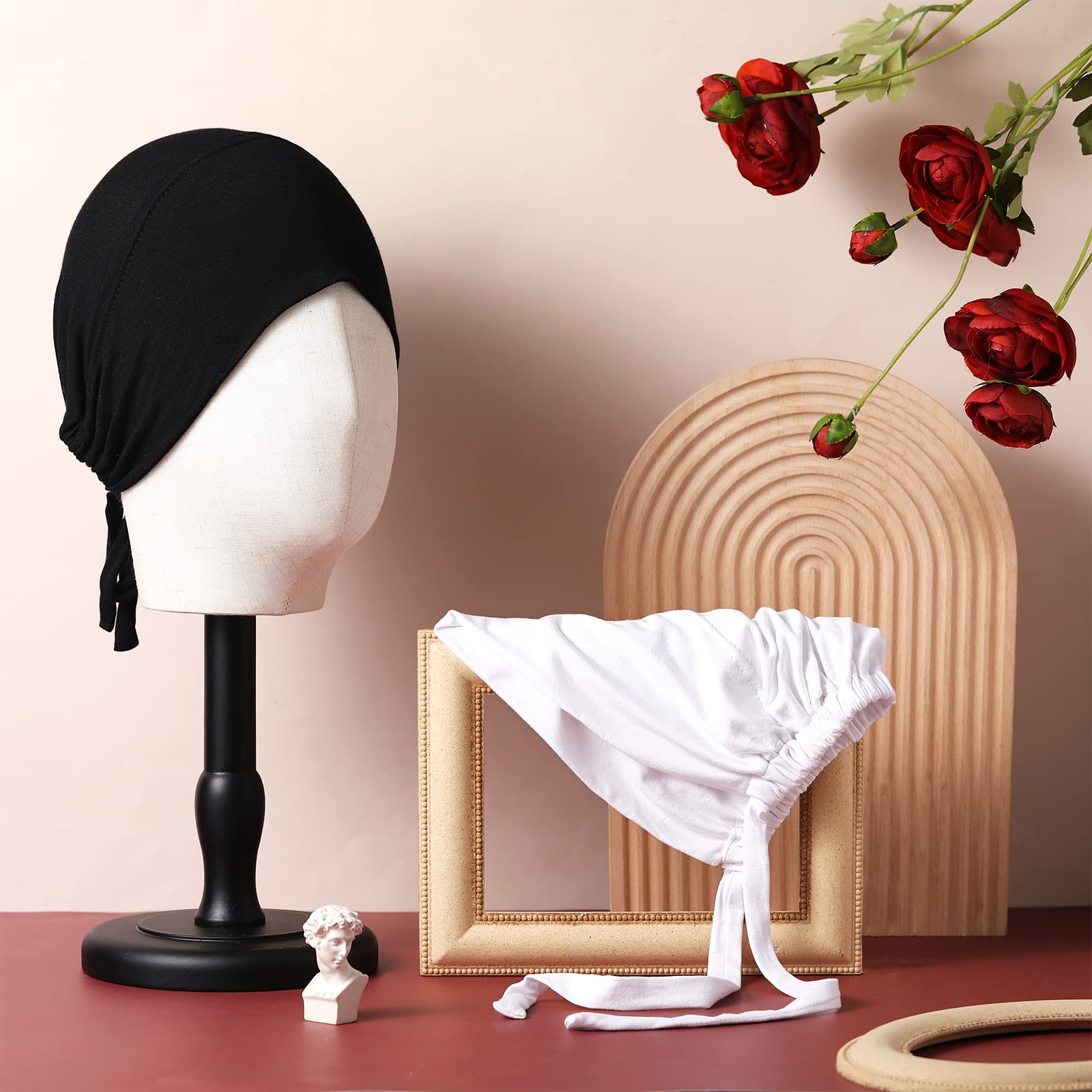 JenPen 4 Pcs Hijab Scarves for Women Hijab Undercap with Tie Adjustable Islamic Muslim Undercap (black and White)