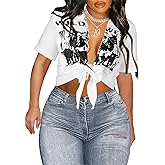 Avanova Women Sexy Tie Front Crop Tops Short Sleeve Summer Casual Club Tee Shirt