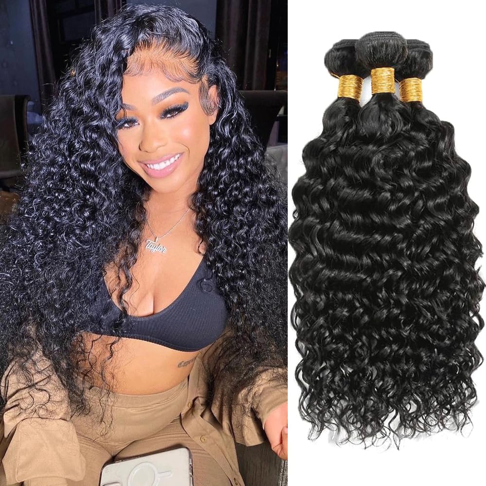 vallbest Brazilian Water Wave Bundles Human Hair 10A Unprocessed Virgin Hair (20 22 24 Inch) 3 Bundles Wet and Wavy Human Hair Bundles Hair Extensions for Black Women Natural Color — image 1