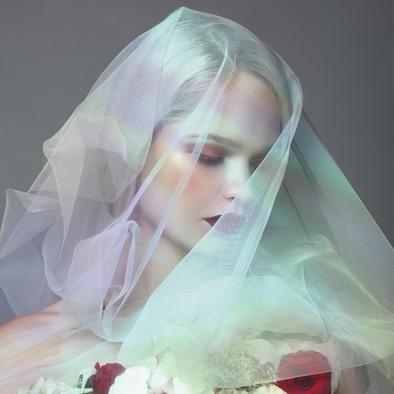 Magic Laser Holographic Fabric, 59in Iridescent Sequin Gradient Organza Lace for Wedding Photography Background Dress Party DIY Supplies, White