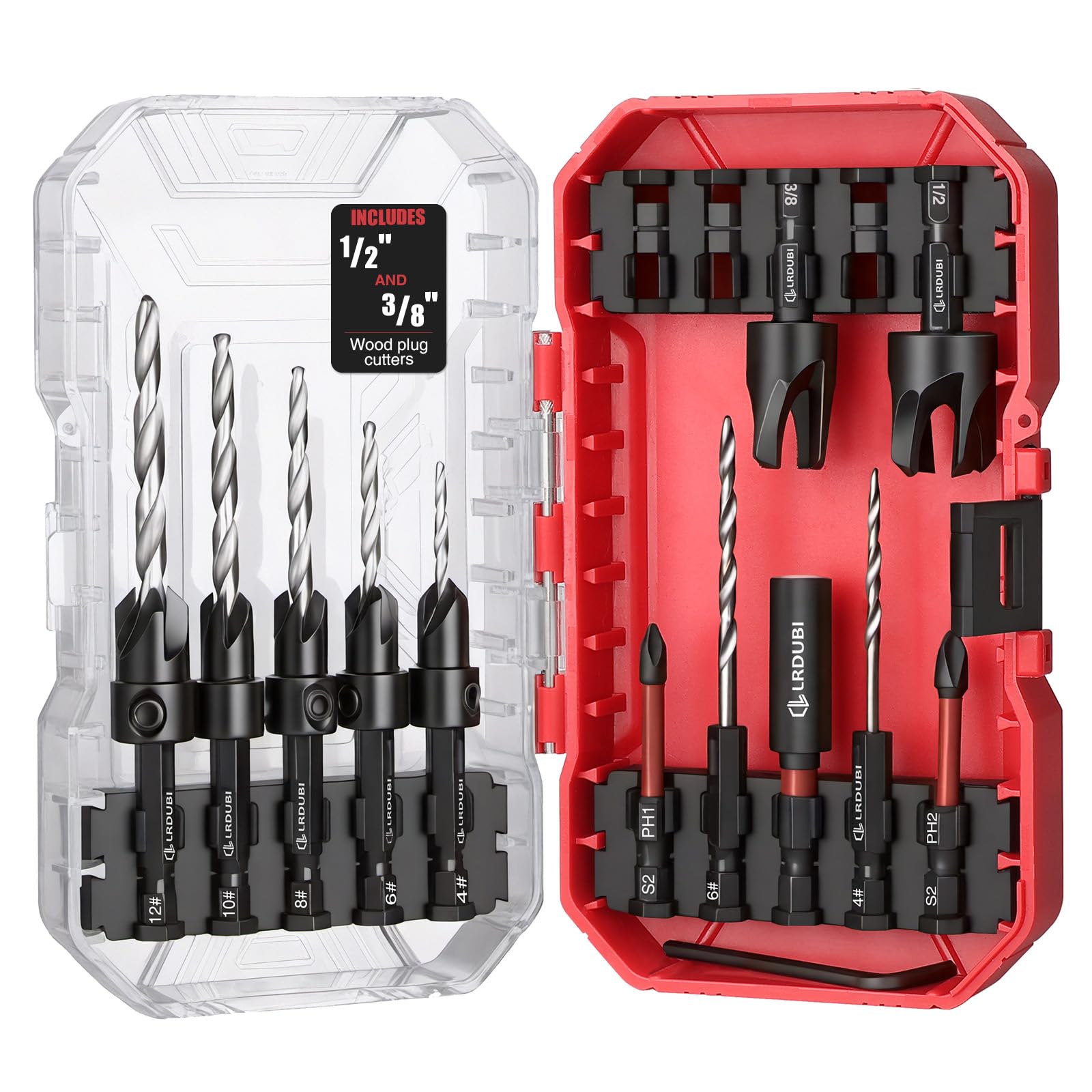 Photo 1 of 15PCS Countersink Drill Bit Set, Adjustable Tapered Counter Sink Drill Bits with 2PCS Wood Plug Cutter, 1/4" Hex Shank Quick Change for Woodworking with Storage Case