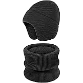 Finvizo Winter Hat and Scarf Set: Fleece Lined Earflap Beanie Windproof Thick Neck Warmer for Men Women Skiing Hiking Running