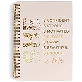 QLMX Inspirational She Is Me Spiral Notebook, Beige Gold Self Care Journal Notebook, Self Love Notebooks for School Work, Positive Affirmations Office Supplies Gifts for Women Girls, 5.5x8.3 Inch