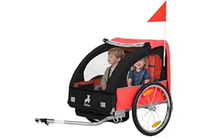 Aosom 2 Seat Bike Trailer for Kids Double Baby Toddler 80lbs Load w/Steel Frame, 5-Point Safety Belts, Universal Bicycle Conn