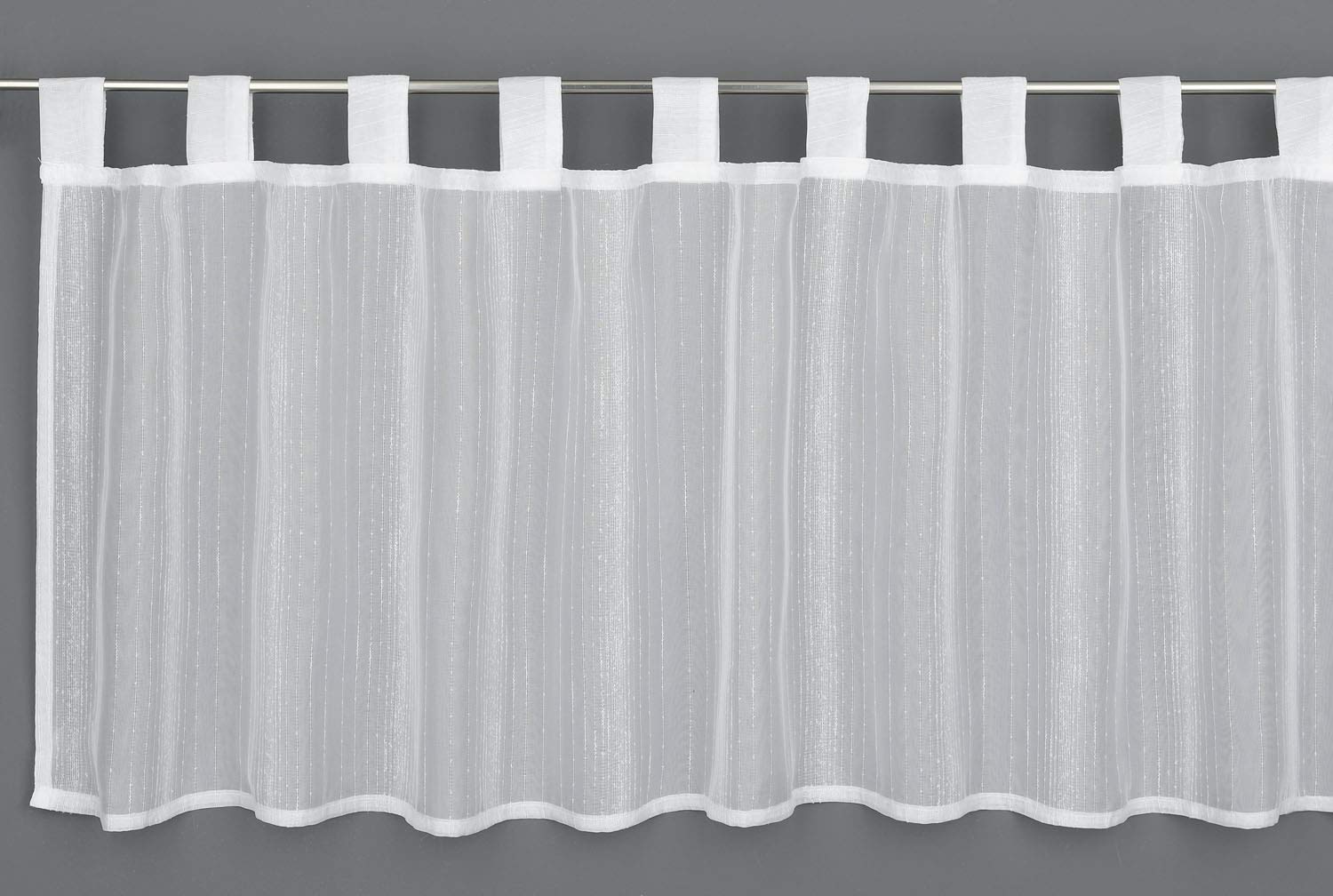 Gardinia Bistro Curtain with Attached Loops, Transparent Panel Curtain, Effect Yarn, White, 140 x 48 cm