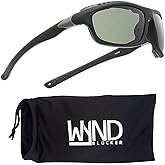 WYND Blocker Airdam Sunglasses Motorcycle Riding, Driving, Fishing, Boating Wrap (Black Matte, Verdant)