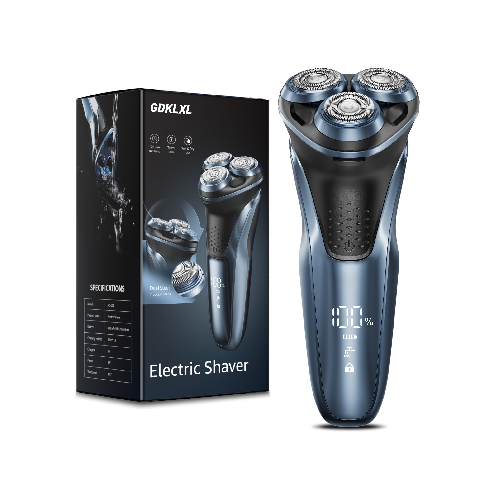 Photo 1 of GDKLXL Rechargeable Electric Razor for Men: IPX7 Waterproof 5D Floating Head Shaver - 90-Min Runtime USB-C Fast Charge - Hypoallergenic Blades, Travel Lock