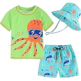 Toddlers Baby Boys' 3-Piece Swimsuit Trunk Rashguard Set and Sun Hat Swimwear Bathing Suit UPF 50+