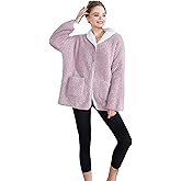Loungees Women's Plush and Cozy Sherpa Reversible Button Front Bed Jacket