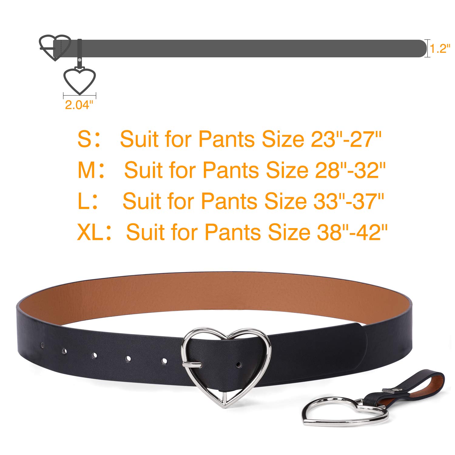 Women Wide Leather Belt Heart-shaped Belt Silver Metal Buckle for Women Girls Students Jeans Shorts Ladies Dress
