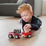 Woet Wooden Tractor with Trailer Hay Bales Kids Farm Playset First Driver view 2