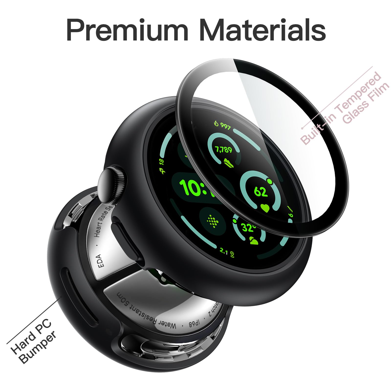 JETech Case with Screen Protector for Google Pixel Watch 3 (2024) 45mm, 2-Pack