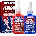 Thread Lock Blue and Red, Threadlocker Removable & Permanent, Thread Locker for Nuts, Bolts, Fasteners and Metals, Against Losening and Leakage (Medium 50 ml *1 + High 50 ml *1)