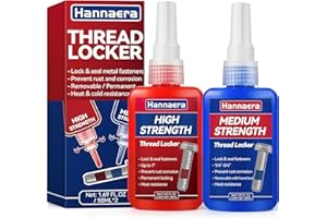 HANNAERA Thread Lock Blue and Red, Threadlocker Removable & Permanent, Thread Locker for Nuts, Bolts, Fasteners and Metals, Against Losening and Leakage (Medium 50 ml *1 + High 50 ml *1)