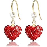 Valentines Earrings for Women Girlfriend, Glitter Red Heart Earrings Rhinestones Setting, Party Holiday Festive Outfits, Romantic Birthday Christmas Valentines Day Gifts for Her