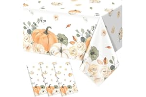 Tewess 3 Pieces Fall Watercolor Pumpkin Disposable Tablecloth Thanksgiving Autumn Harvest Baby Shower Birthday Plastic Table Cover Waterproof Rectangular Table Cloths Party Supplies