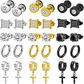 15 Pairs Stainless Steel Earrings for Men Women Hypoallergenic Inlaid Cubic Zirconia Studs Hoop Earring Cross Dangle Earrings Set, Fashion Ear Piercing Jewelry Gift