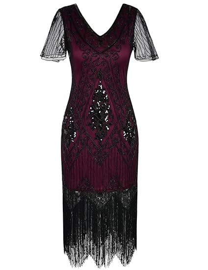 PrettyGuide Damen 1920er Charleston Kleid Pailetten Cocktail Flapper Kleid Mit Ärmel