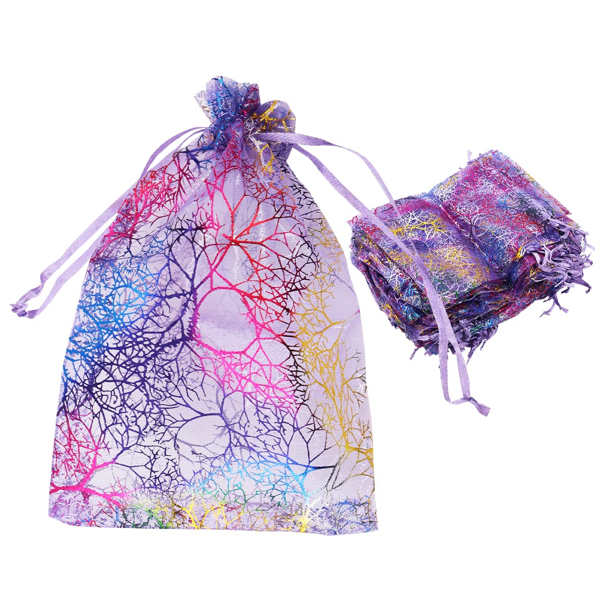 WANGCL 100Pcs Coral Pattern Organza Drawstring Bags Candy Pouch Chocorate Pouch Party Wedding Favor Gift Bag 13 x 18cm (Purple)