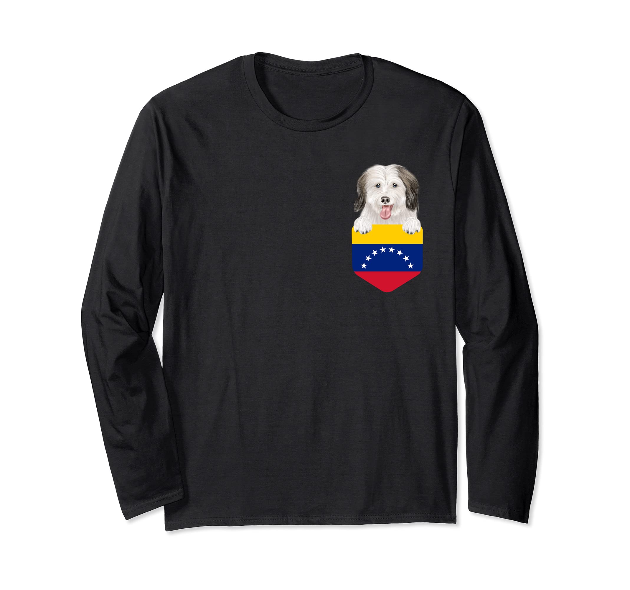 Venezuela Flag Coton de Tulear Dog In Pocket Long Sleeve T-Shirt