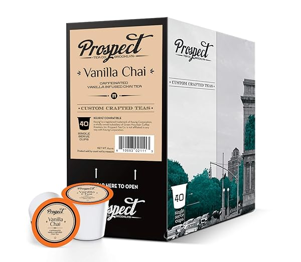 PROSPECT TEA CO. CAFFEINATED VANILLA CHAI TEA PODS COMPATIBLE WITH K CUP BREWERS INCLUDING 2.0, 40 COUNT