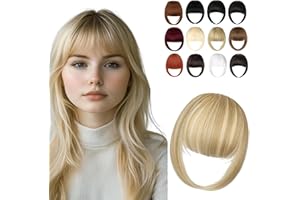 Cephermer Clip in Bangs, Synthetic French Bangs Hair Clip, Fake Bangs Fringe with Temples Hairpieces for Women Natural Curved Hair Extensions for Daily Wear Light Blonde Mix Bleach Blonde