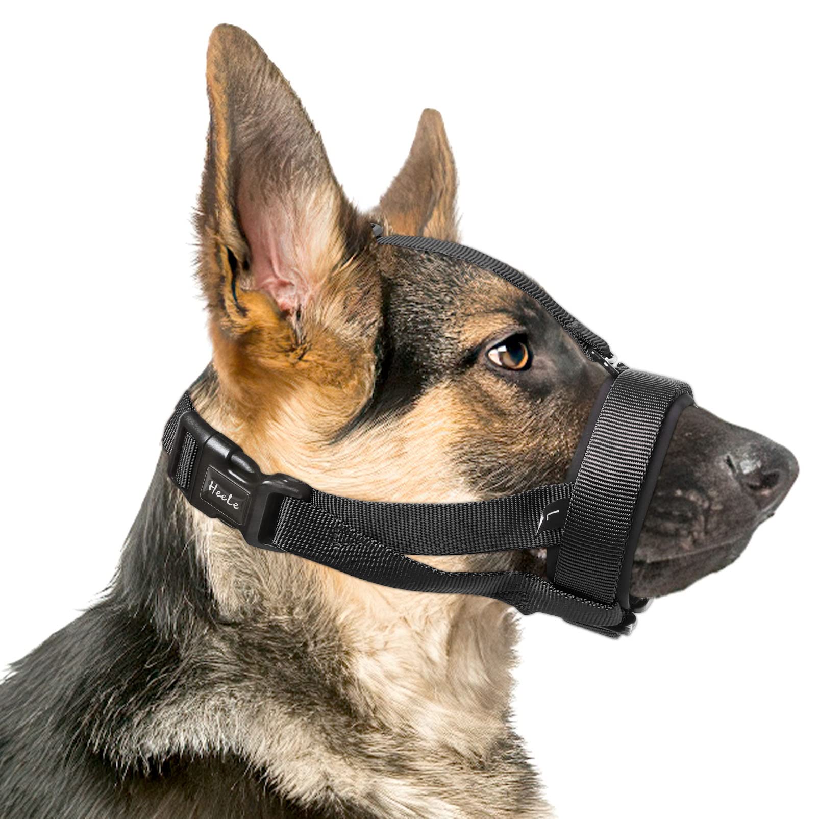 HEELE Dog Muzzle with Head Strap and Adjustable Loop and Soft Neoprene Padding, No More Chafing, Dog Muzzle for Small Dogs to Prevent Barking Biting and Chewing, Gentle Dog Muzzles, Black, S