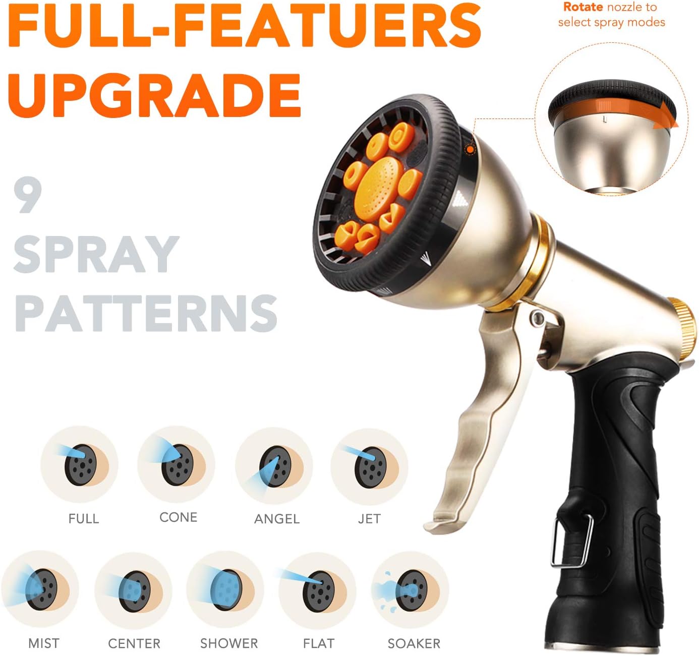 Delxo 2020 Upgrade 50FT Expandable Garden Hose Water Hose with 9-Function High-Pressure Spray Nozzle, Heavy Duty Flexible Hose, 3/4" Solid Brass Fittings Leakproof Design : Garden & Outdoor