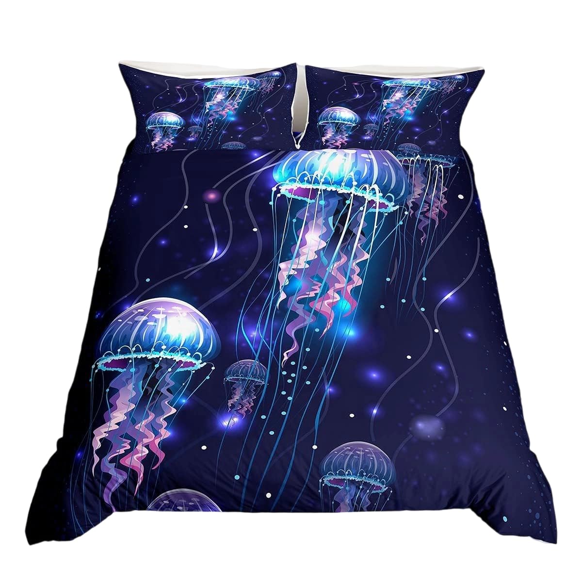 Homewish Jellyfish Comforter Cover,Trippy Jellyfish Duvet Cover for Kids Boys Girls,Purple Galaxy Starry Sky Bedding Set Single,Coastal Animal Quilt Cover with 1 Pillow Sham Zipper&Ties Soft