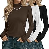 Sweetyweee 3 Pack Cotton Women's Mock Turtleneck Shirts Long Sleeve Mock Neck Tops Casual Pullover Basic Tees Undershirt