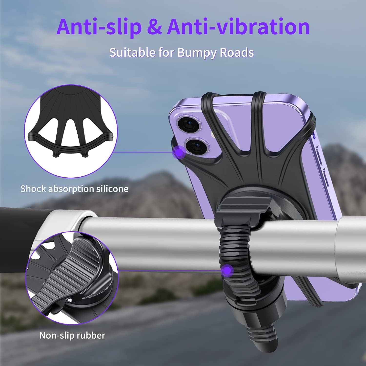 Bike Phone Mount, VUP [Detachable] Silicone Phone Holder for Bicycle, 360° Rotatable, Universal Motorcycle Phone Mount for iPhone 12, 12 Pro, Mini, 12 Pro Max, Fit for 4.0-6.7 inch Cellphones