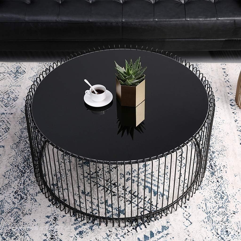 NJYT End Tables Round Coffee Side Table Black Glass and Metal Frame Living Room End Table Home Furniture for Dining Snack or Reading Table (Size : 80×80×38cm)